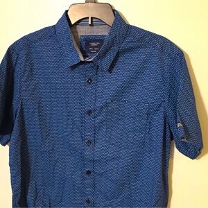 Level Ten Men's Woven Cotton Geometric SS Button-Up Pockets M Blue #315